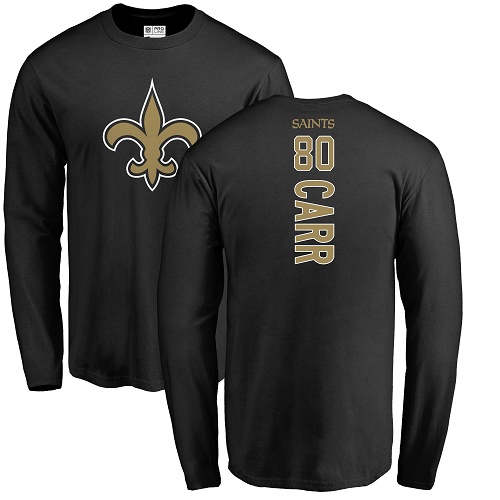 Men New Orleans Saints Black Austin Carr Backer NFL Football #80 Long Sleeve T Shirt